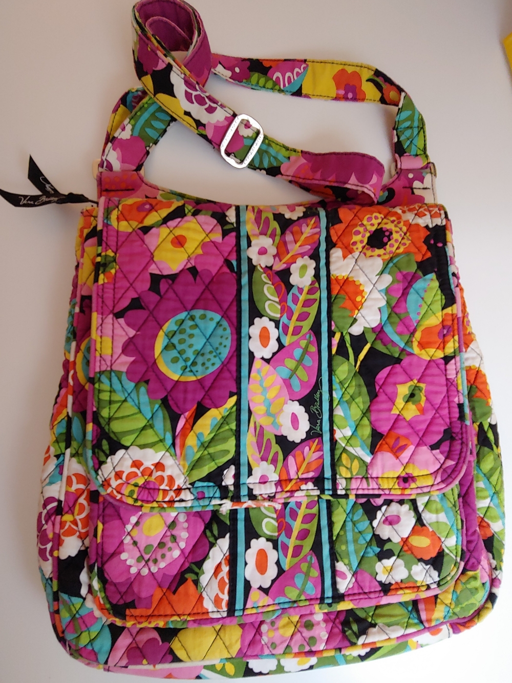 Vera Bradley Pink Green Black Multicolor Quilted Floral Crossbody